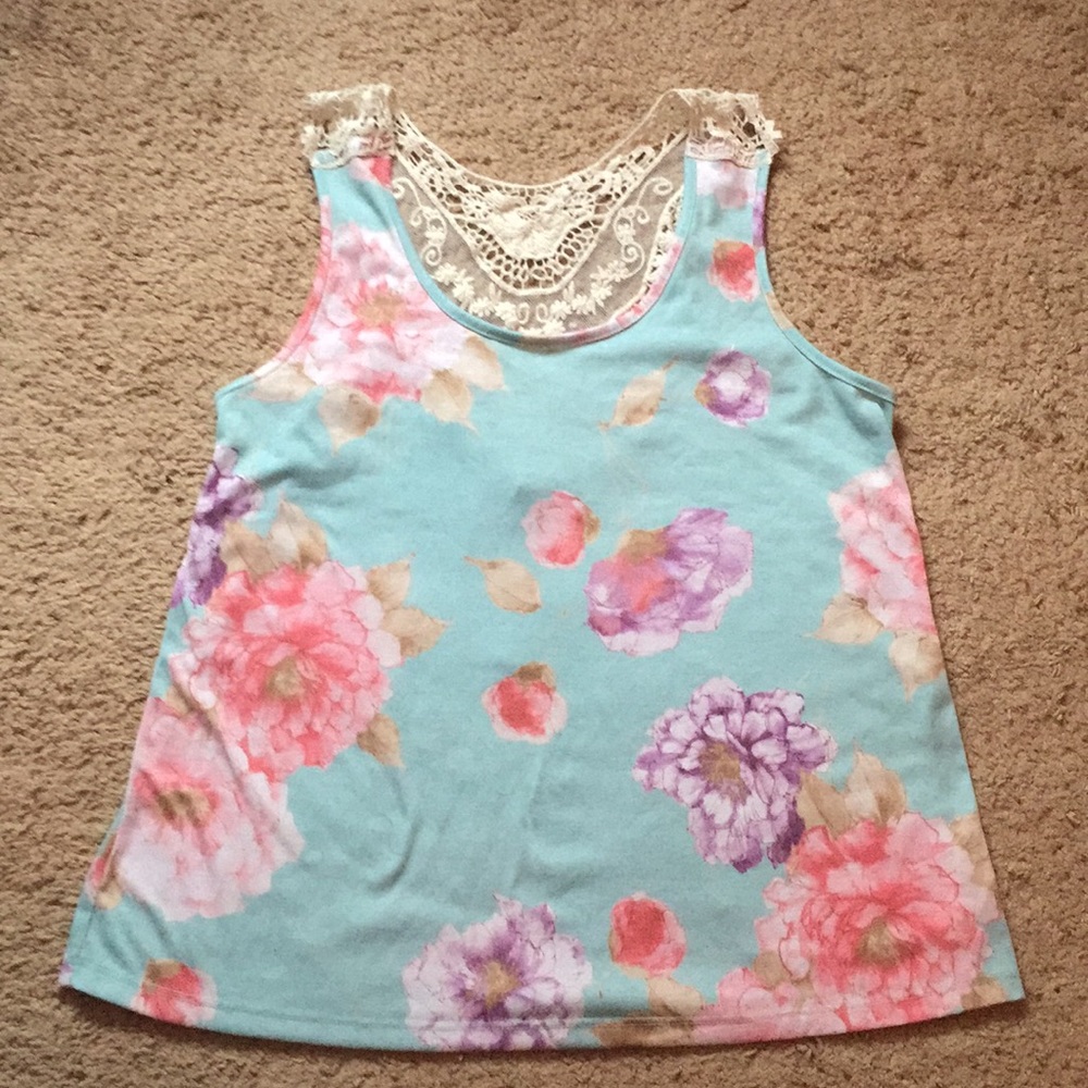 Forever 21 Watercolor Lace backing top